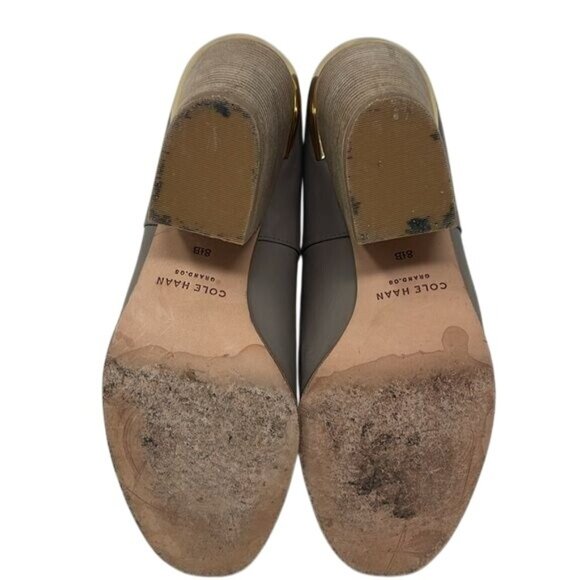 Cole Haan Gray Leather Hayden Bootie Ankle Gold Heel Size US 8.5B, 3” heel - Picture 8 of 11